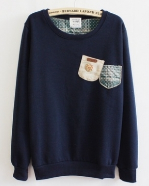 Blue Cotton Women Fashion Long Sleeve Korean Style  Casual Hoodies One Size NC309-2-D1498-34bl 