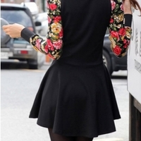 Black Blends Women Fashion Round Neck Long Sleeve New Autumn Style Casual Slim Sexy Short Length Dress One Size FZ73267-27b - Thumbnail 1