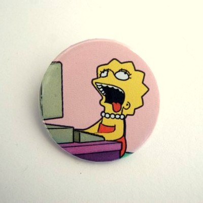 Lisa drooling with computer - pinback button, magnet or clip 1.5 inch (38mm)