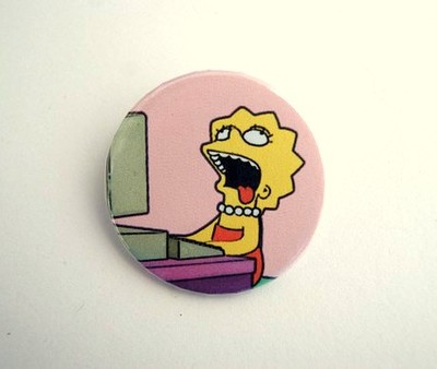 Lisa drooling with computer - pinback button, magnet or clip 1.5 Inch (38mm)