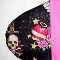 Hearts, Roses and Skulls Hot Pink Christmas Stocking - Thumbnail 3