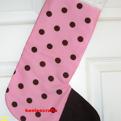 Pink with chocolate brown dots christmas stocking