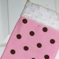 Pink with Chocolate Brown Dots Christmas Stocking - Thumbnail 1