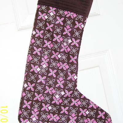 Chocolate brown and pink floral christmas stocking