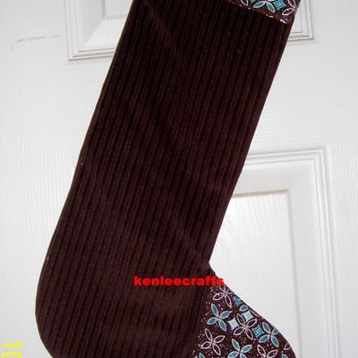 Chocolate brown and blue christmas stocking