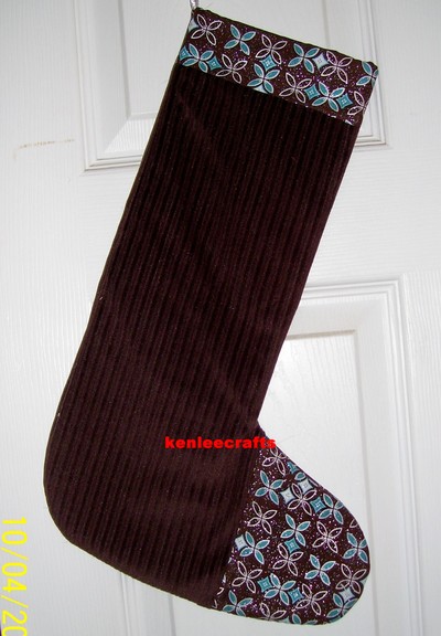 Chocolate brown and blue christmas stocking