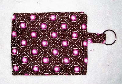 Chocolate brown and pink floral key chain coin purse