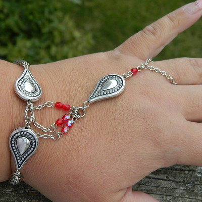 Silver with ruby crystals bracelet