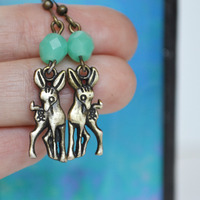 Deer Earrings, Fawn Earrings,Wildlife,Camping,Seafoam Czech Beads - Thumbnail 2