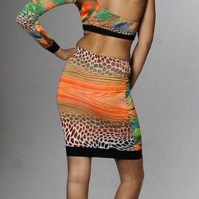 Animal print one sleeve  crop set