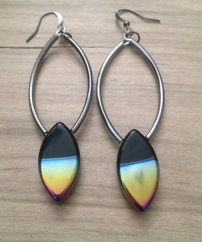Eye of the Peacock Earrings in Gunmetal