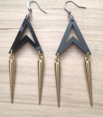 "Curse-Her" Angled Spike Earrings in Gold