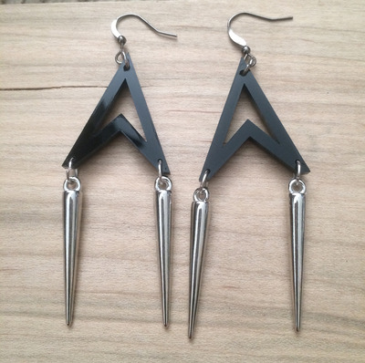 "Curse-Her" Angled Spike Earrings in Silver