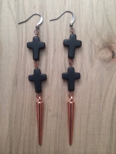 Double Crossing Spike Earrings in Rose Gold
