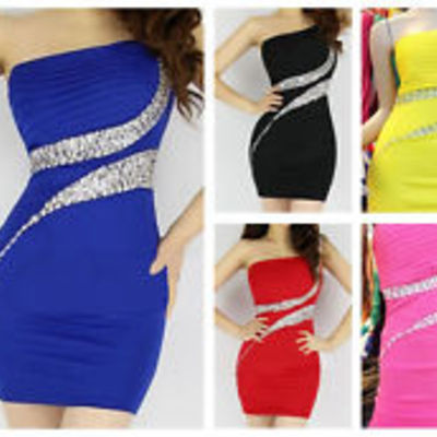 Sexy one shoulder close-fitting clubwear party mini dress 