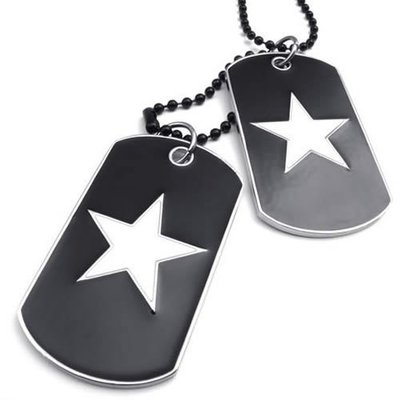 Army style dog tag pendant (2pc)-(black/white star)-unisex