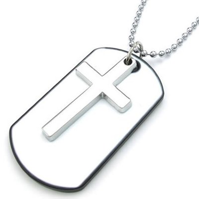 Army style cross dog tag necklace-(white/silver)-unisex