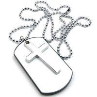 Army Style Cross Dog Tag Necklace-(White/Silver)-Unisex - Thumbnail 2