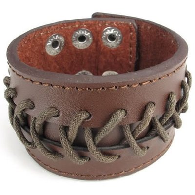 Braided rope wide cuff bracelet-punk rock/western-(brown)-unisex