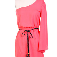 One Shoulder Dress-Coral - Thumbnail 1
