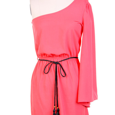 One shoulder dress-coral