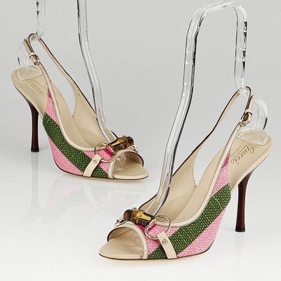 Gucci pink and green bamboo heels
