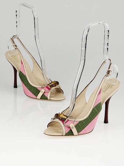 Gucci pink and green bamboo heels