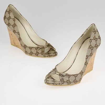 Gucci monogram cork wedges 