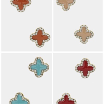 Crystal detail clover earrings