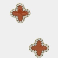 Crystal Detail Clover Earrings - Thumbnail 1