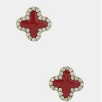 Crystal Detail Clover Earrings - Thumbnail 4