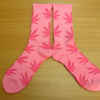 Harajuku Weed Marijuana Crew Socks Pink/Pink Color Spring Color - Thumbnail 1