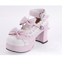 Pink Lolita Princess Bow Chunky Heel Shoes Plus Size Free Shipping SP140531 - Thumbnail 1
