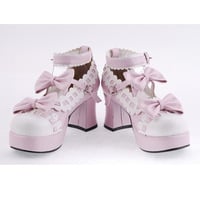 Pink Lolita Princess Bow Chunky Heel Shoes Plus Size Free Shipping SP140531 - Thumbnail 3