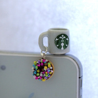 Kawaii Starbucks Coffee and Sprinkle Donut Iphone Earphone Plug/Dust Plug - Cellphone Headphone Handmade Decorations - Thumbnail 2