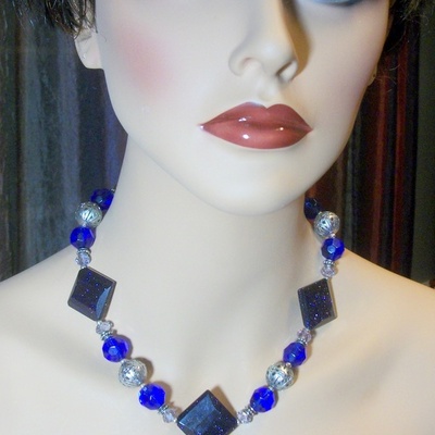 Deep blue goldstone necklace