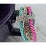 Sideway Hammered Cross Adjustable Bracelet (Turquoise, Tan, Pink) - Thumbnail 2