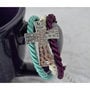 Sideway Hammered Cross Adjustable Bracelet (Turquoise, Cream, Purple) - Thumbnail 2