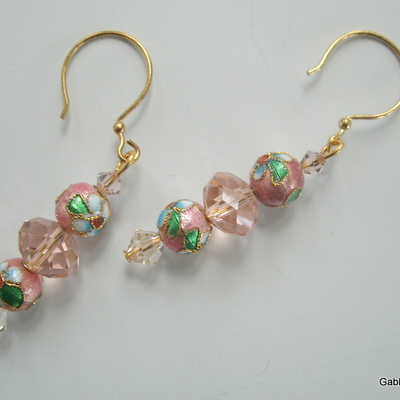 Cloisonne and crystal earrings
