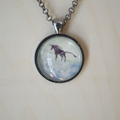 Unicorn art pendant original watercolor "black unicorn"