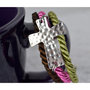 Sideway Hammered Cross Adjustable Bracelet (Brown, Pink, Olive) - Thumbnail 2