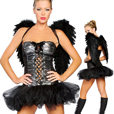 Dark angel costume with feather wings