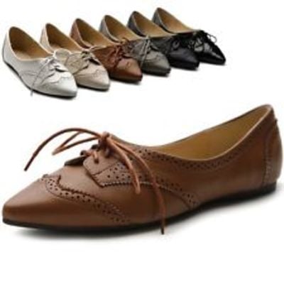 Ollio ballet pointed toe flat lace up oxford shoes