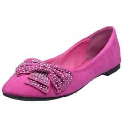 Ballet flats studded bow accent slip on comfort shoes pink faux suede