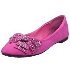 Ballet flats studded bow accent slip on comfort shoes pink faux suede