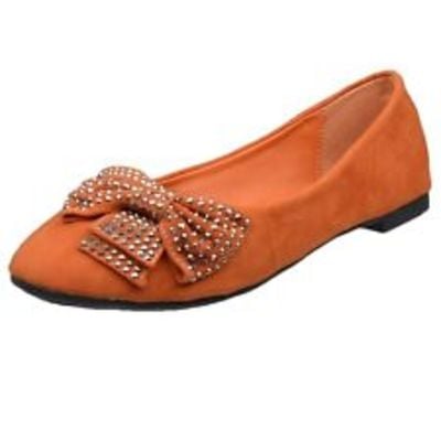Ballet flats studded bow accent slip on comfort shoes orange faux suede