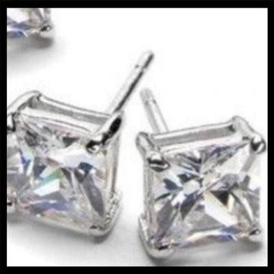 Adorable 2 CT Princess Cut White Topaz Stud Earrings