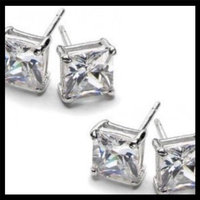 Adorable 2 CT Princess Cut White Topaz Stud Earrings - Thumbnail 1
