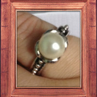 Vintage Style Silver 3 pcs, pearl and diamond ring set / size 6  - Thumbnail 3