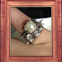 Vintage Style Silver 3 pcs, pearl and diamond ring set / size 6  - Thumbnail 4